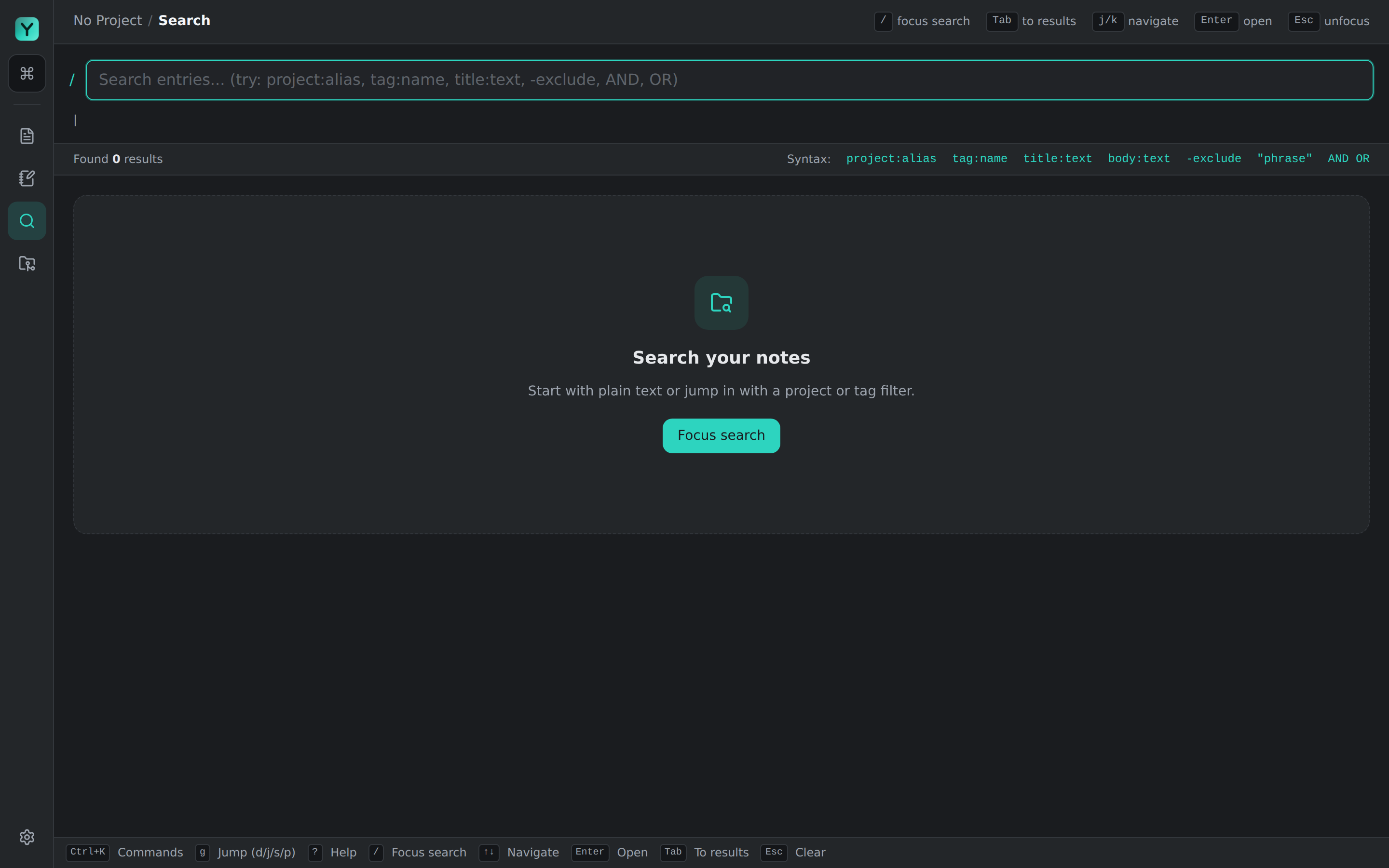 YANTA search screen in its dark graphite theme